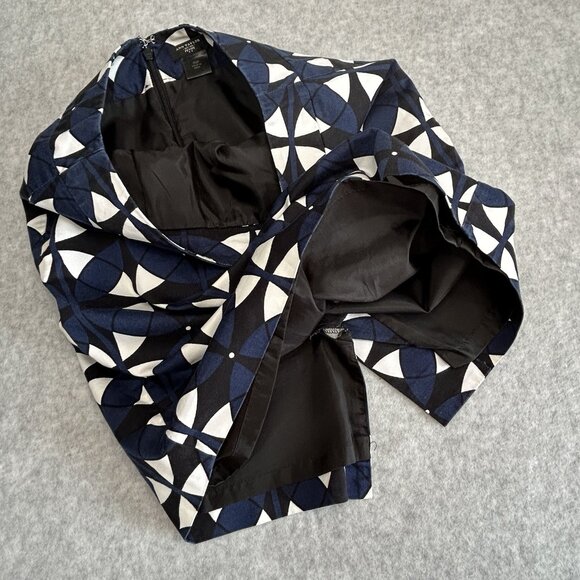 ANN TAYLOR Petite Pencil Skirt 00P Blue White Black Geo Print Cotton Blend Lined - Picture 7 of 7